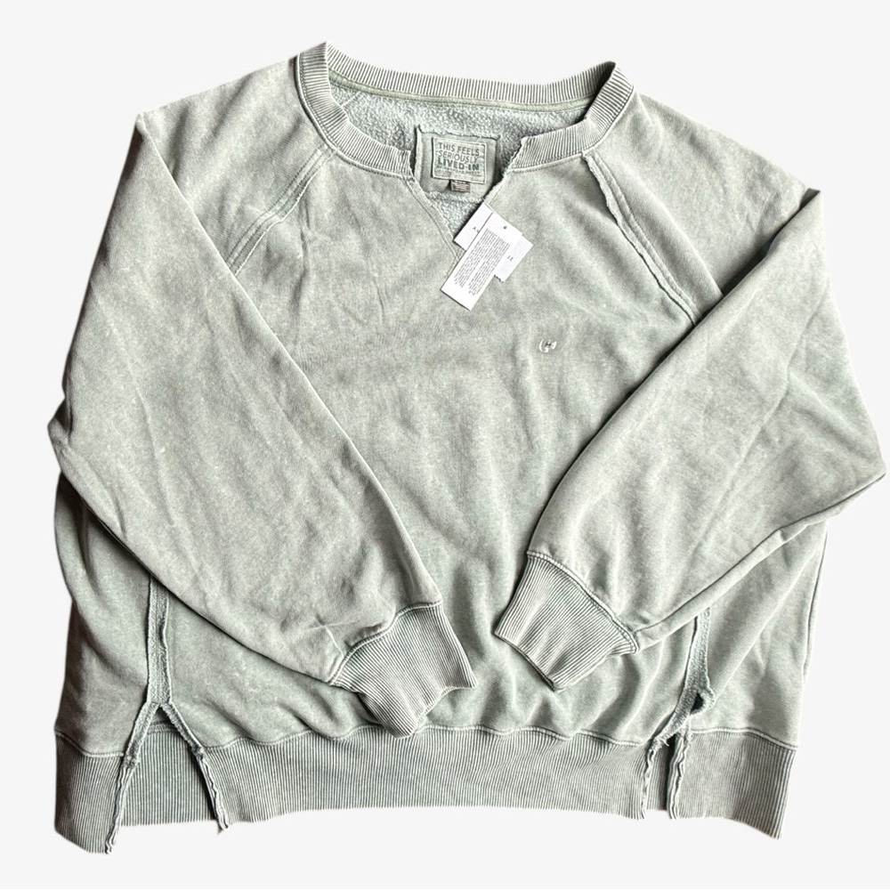 American Eagle NEW Sage Green Distressed Sweatshirt Medium Oversized Cozy Boho